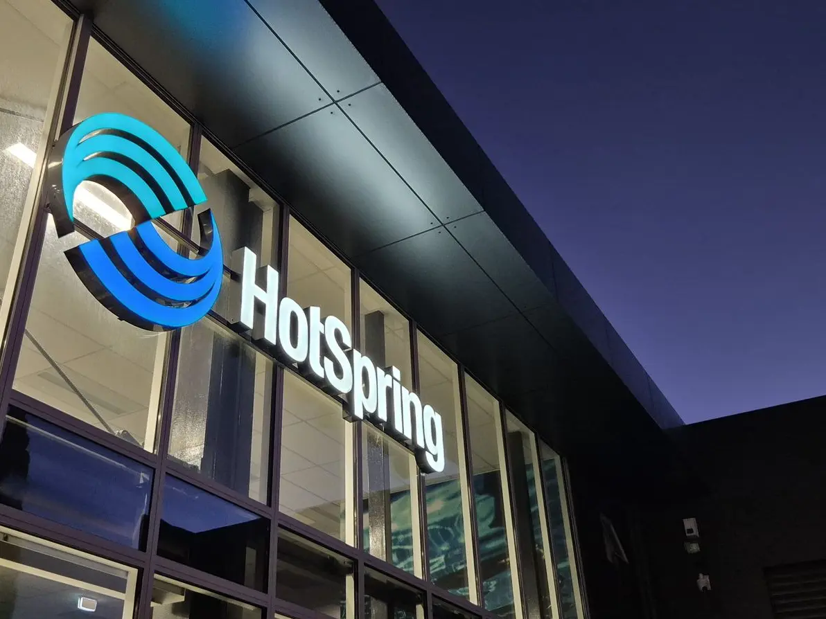 Illuminated brand signage for Hot Spring Spas Flagship store in Hornby