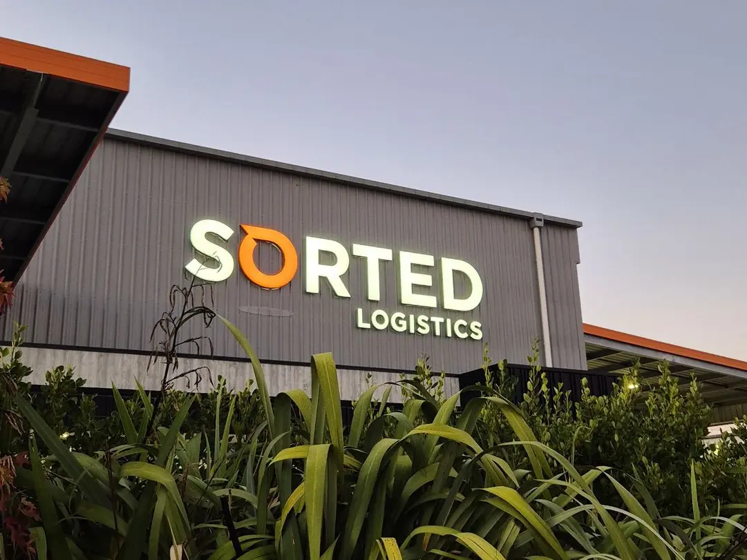 3D cut illuminated logo branding for Sorted logistics buildings in Christchurch 