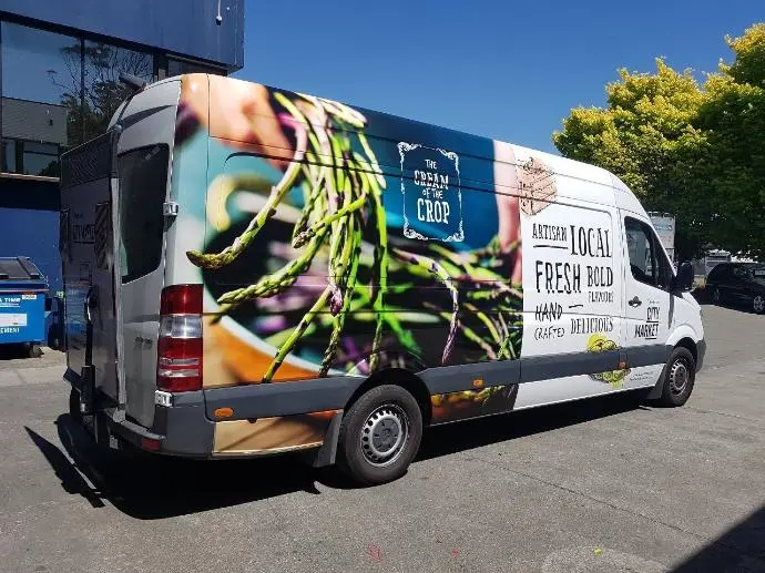 Full photo and branding van wrap for restaurant food delivery service van for Fresh Choice