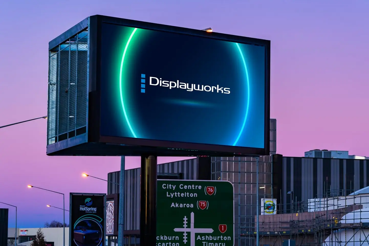 Large roadside LED Billboard outside Hot Spring Spas in Christchurch