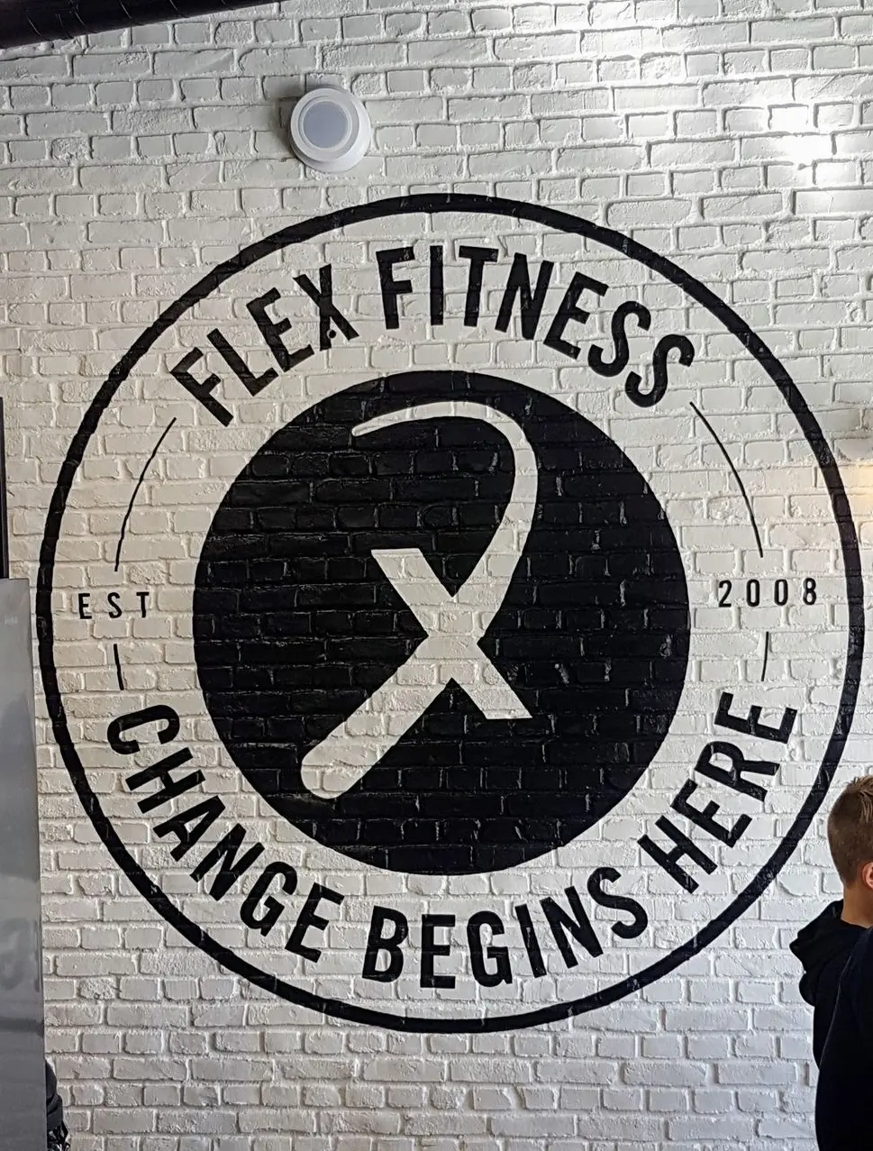 Bold interior branding for Flex Fitness Gyms.