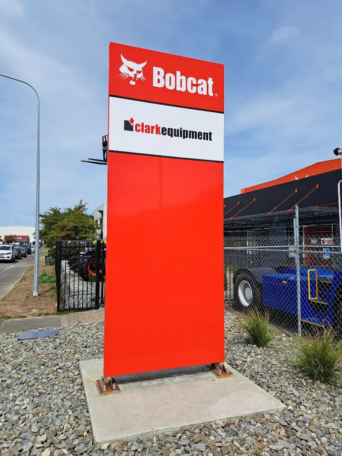 Bold red plinth outside an industrial vehicle supplier